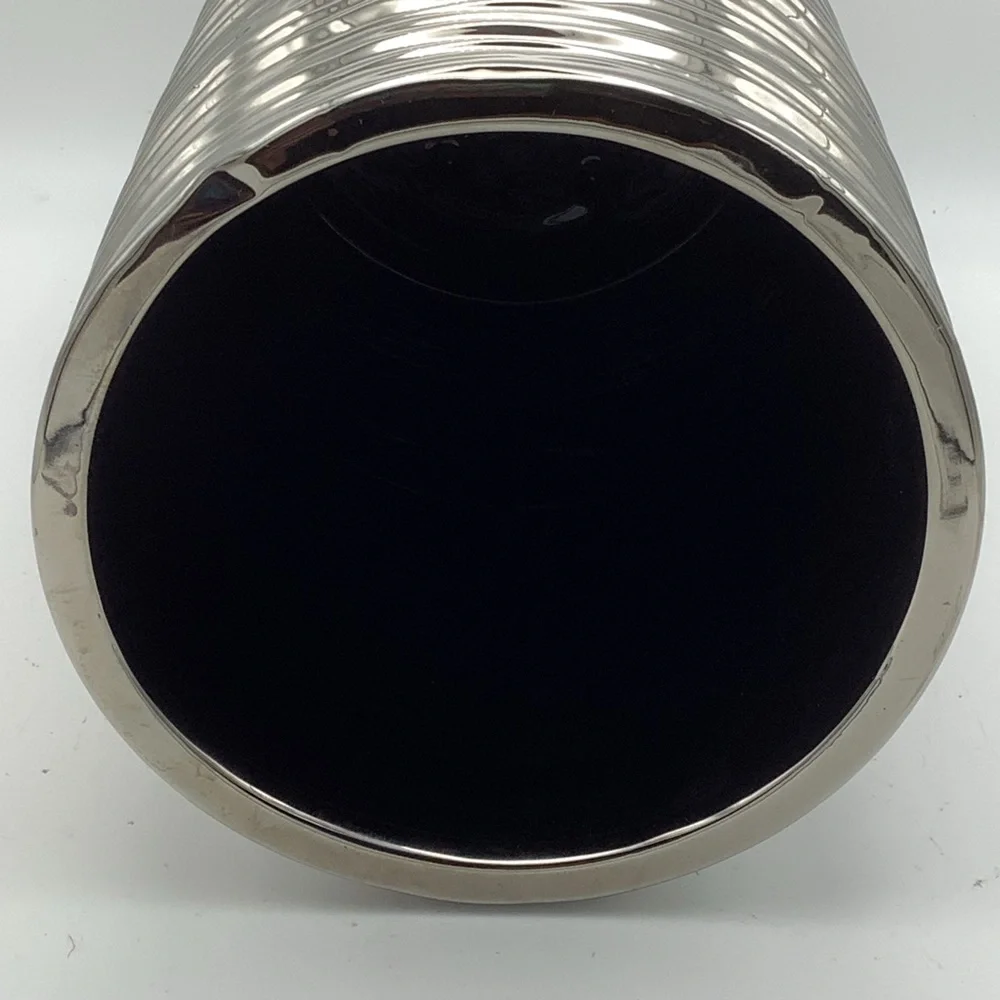 Modern Silver Ribbed Cylinder Vase